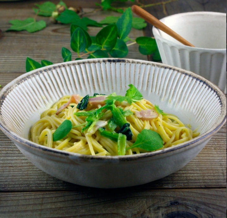 益子焼アンティークスリムライン パスタ皿