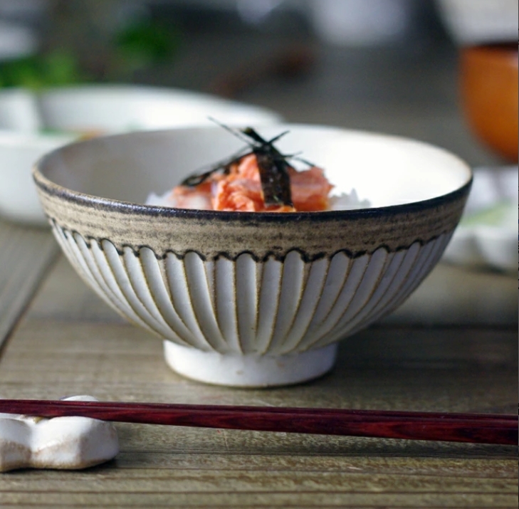 益子焼 アンティークスリムライン ご飯茶碗（大）