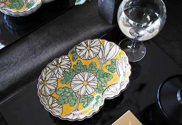 有田焼 黄濃乾山菊 二重菊向付