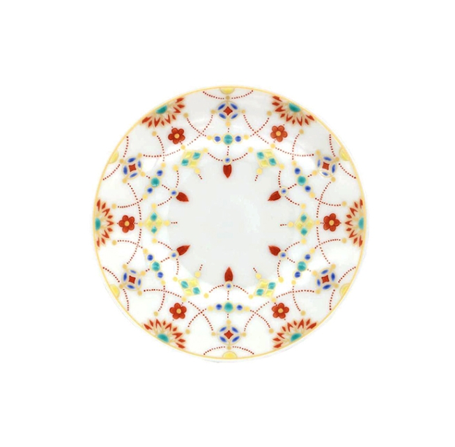 九谷青郊窯 九谷吉祥　縁起豆皿　瓔珞文