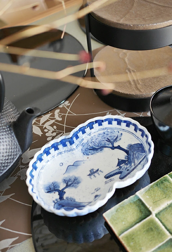 有田焼 吹墨山水 二重菊向付