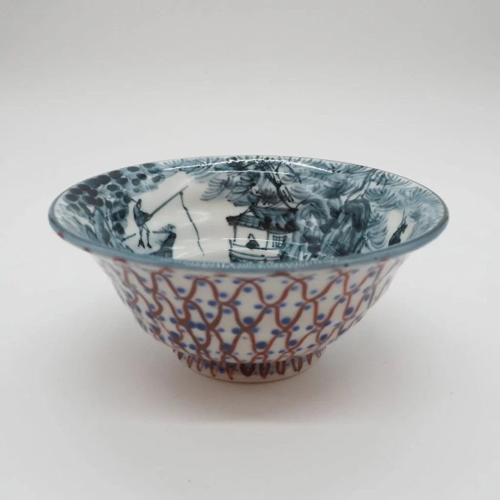 京焼・清水焼 村田幸之介(六齋窯) 山水あみ茶漬(ご飯茶碗)