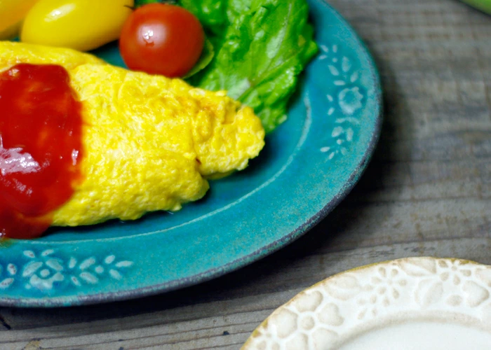 益子焼 シャビーターコイズ オーバル 花模様 おしゃれ ターコイズブルー 楕円皿