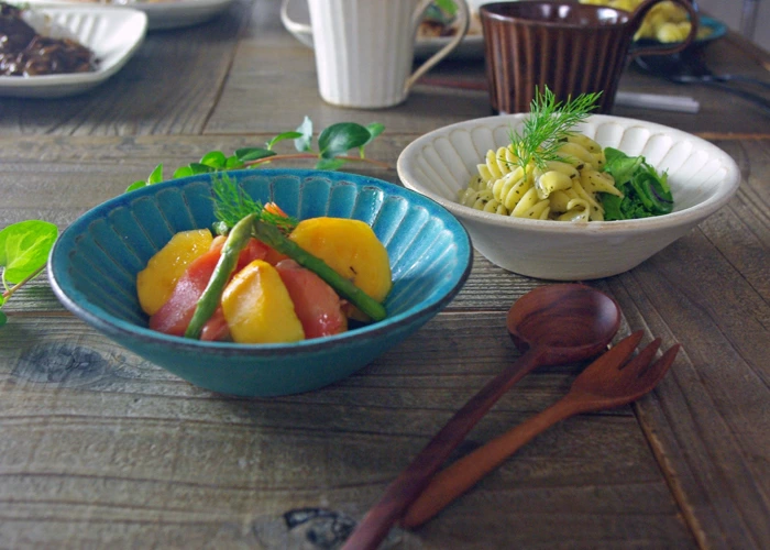 益子焼 シャビーターコイズ　朝顔鉢（小）おしゃれ 北欧風 しのぎ 鉢 ターコイズブルー 青緑 トルコブルー ブルー
