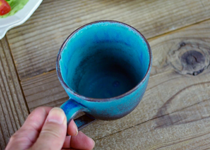 シャビーターコイズ マグカップ 益子焼 青 ブルー アンティーク風