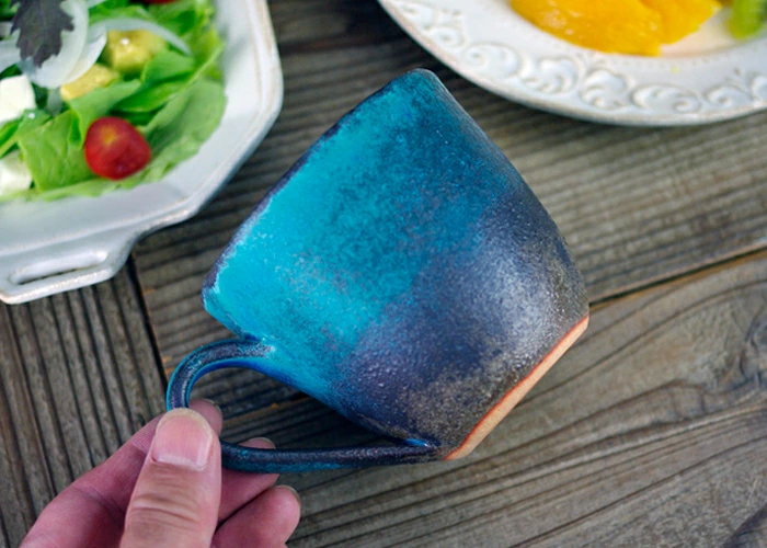 シャビーターコイズ マグカップ 益子焼 青 ブルー アンティーク風