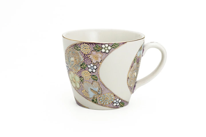 九谷焼 マグカップ 割取金襴花詰 紫 単品 / 大志窯