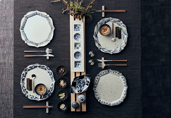 有田染付けシリーズ 輪花プレート 青海波(せいかいは)