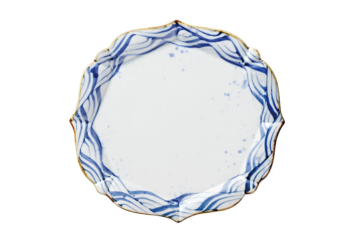 有田染付けシリーズ 輪花プレート 青海波(せいかいは)