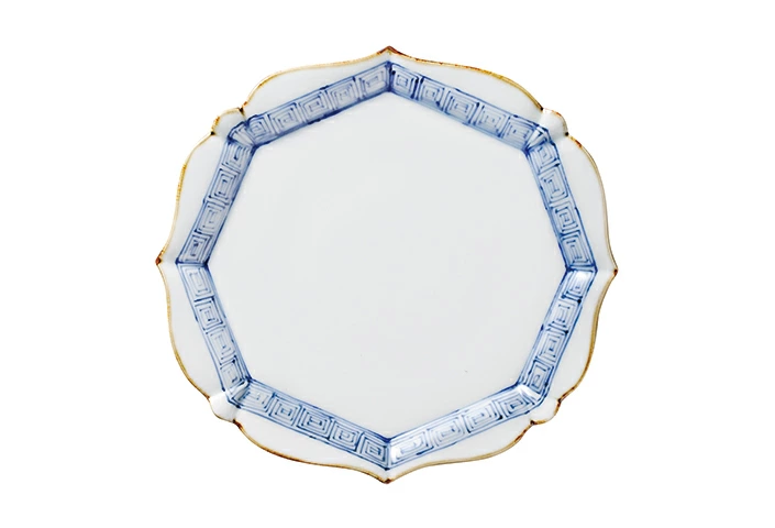 有田染付けシリーズ 輪花プレート 地文十草(じもんとくさ)