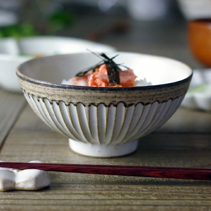 益子焼 アンティークスリムライン ご飯茶碗（大）