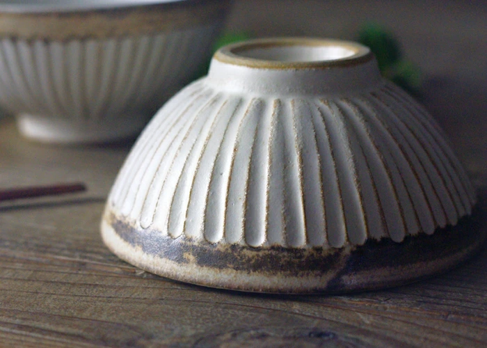 益子焼 アンティークスリムライン ご飯茶碗（大）