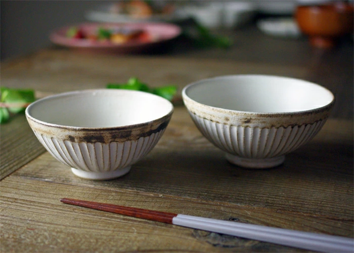 益子焼 アンティークスリムライン ご飯茶碗（大）