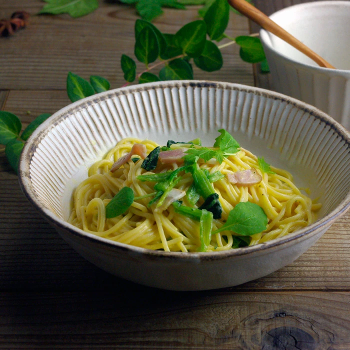 益子焼アンティークスリムライン パスタ皿 (リム付き鉢　リムボウル）