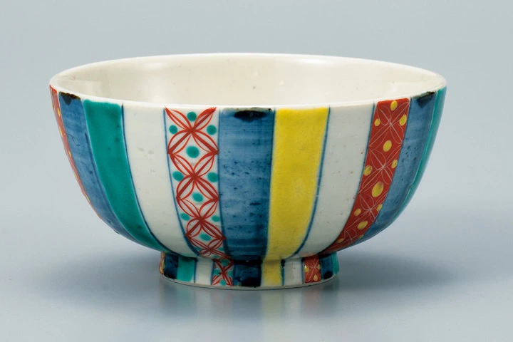 九谷焼 飯碗 色絵小紋十草