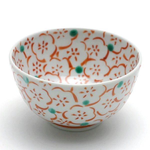 九谷焼：赤絵梅書詰文汲出・九谷美陶園