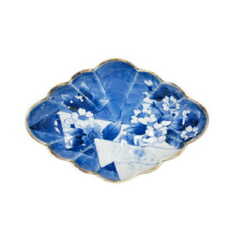 有田染付けシリーズ　桜流水（変り絵）菱形菊割向付