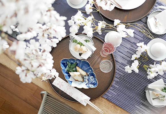 有田染付けシリーズ　桜流水（変り絵）菱形菊割向付