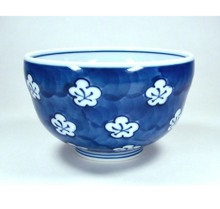 【有田焼】【源右衛門窯】 古染風梅紋飯碗 （深型）