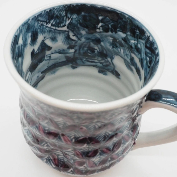 京焼・清水焼 村田幸之介(六齋窯) 山水紫七宝マグカップ