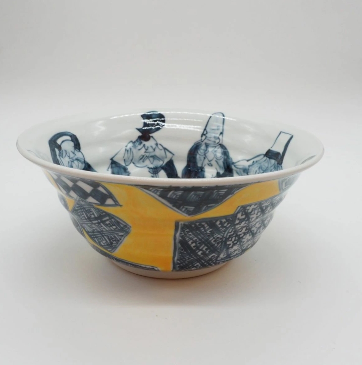 京焼・清水焼 村田幸之介(六齋窯) 七福神黄地祥瑞丼