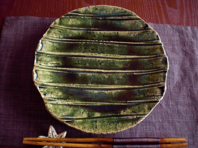 丸皿 ■ 野々村浩司 総 織部 しのぎ 八寸 丸皿 　