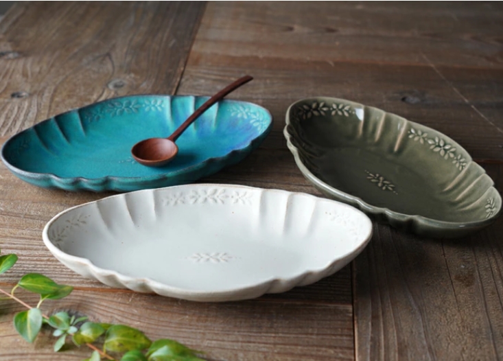 益子焼 ラビエ 浅鉢（大） グレー / シンデレラシリーズ わかさま陶芸 楕円鉢 浅鉢