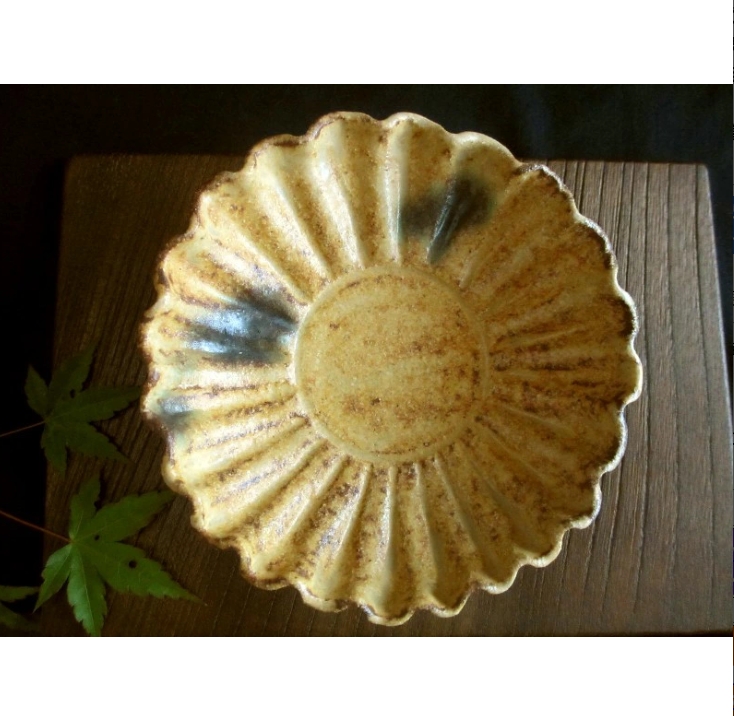 皿 ■ 浜田純理 黄瀬戸 山柿 5寸 菊皿 (1皿)