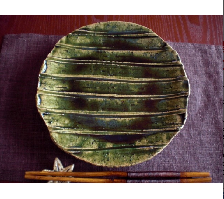 丸皿 ■ 野々村浩司 総 織部 しのぎ 八寸 丸皿