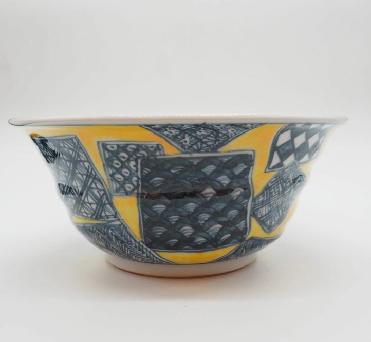 京焼・清水焼 村田幸之介(六齋窯) 七福神黄地祥瑞丼