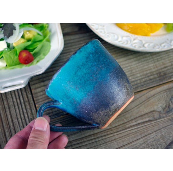 シャビーターコイズ マグカップ 益子焼