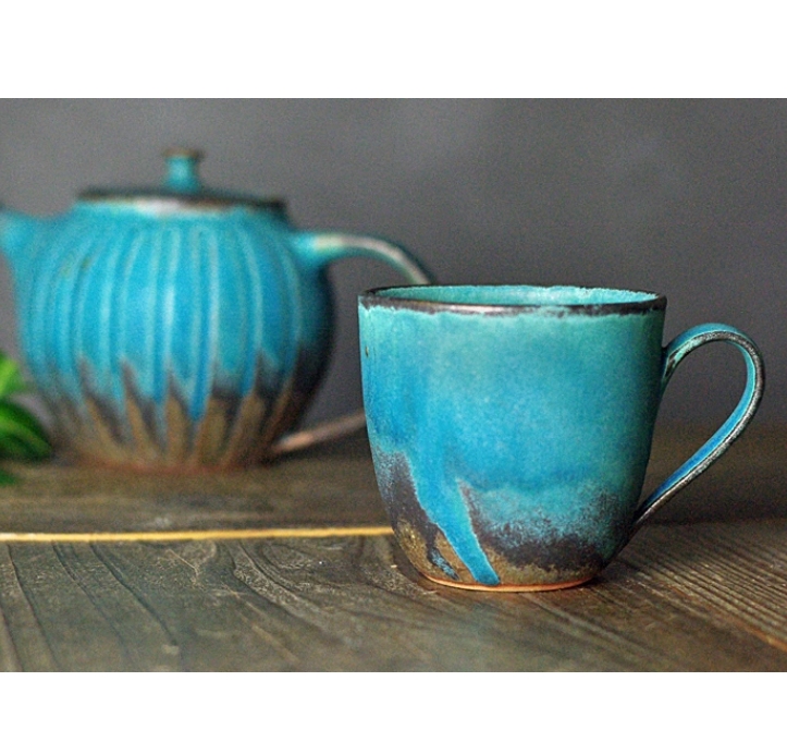 シャビーターコイズ マグカップ 益子焼