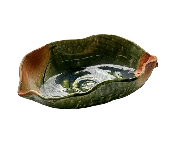 焼締織部　葉型皿