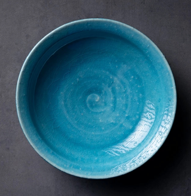 和食器　中皿　トルコブルー七寸深皿-21cm-（KIA-111）　作家「荒木漢一」