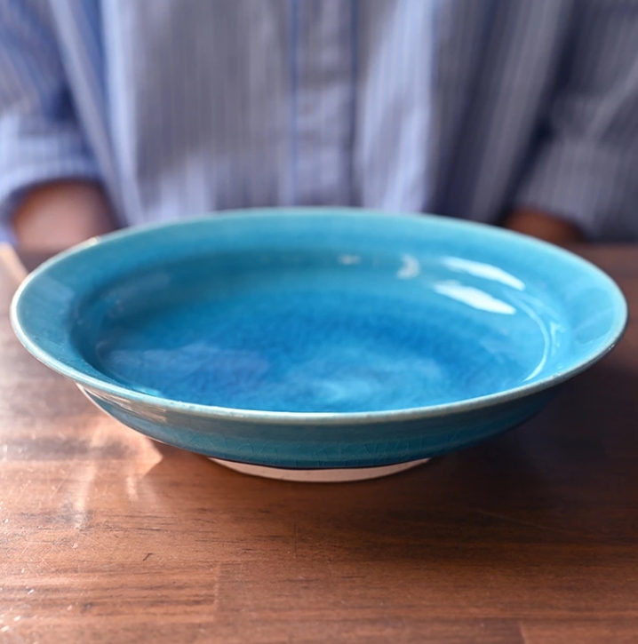 和食器　中皿　トルコブルー七寸深皿-21cm-（KIA-111）　作家「荒木漢一」