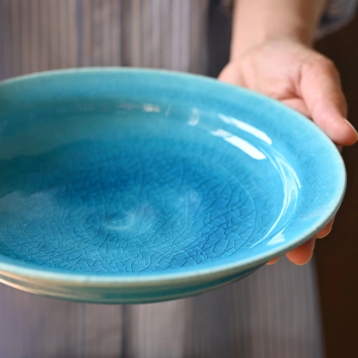 和食器　中皿　トルコブルー七寸深皿-21cm-（KIA-111）　作家「荒木漢一」
