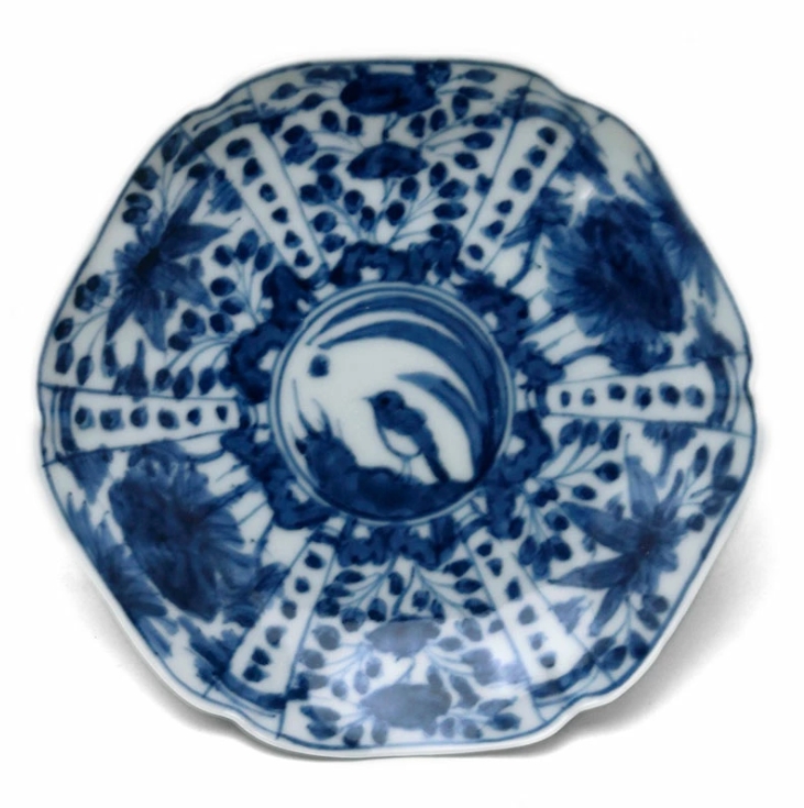 染付芙蓉手六角打込皿・土山敬司《小皿・14.0cm》