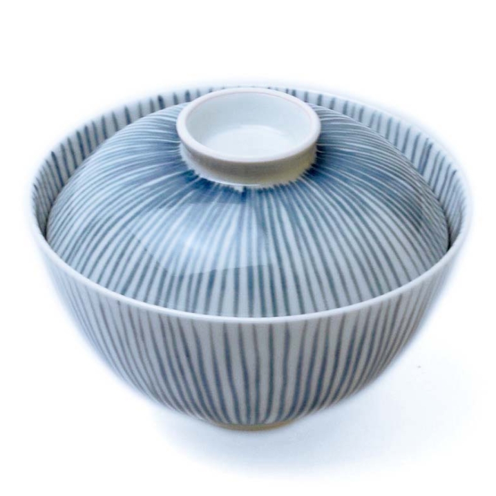 染付：麦わら手蓋付小丼・土山敬司