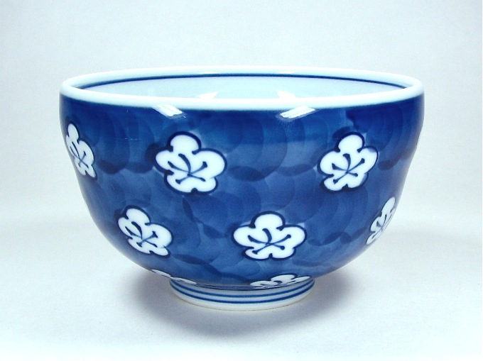 【有田焼】【源右衛門窯】 古染風梅紋飯碗 (深型)