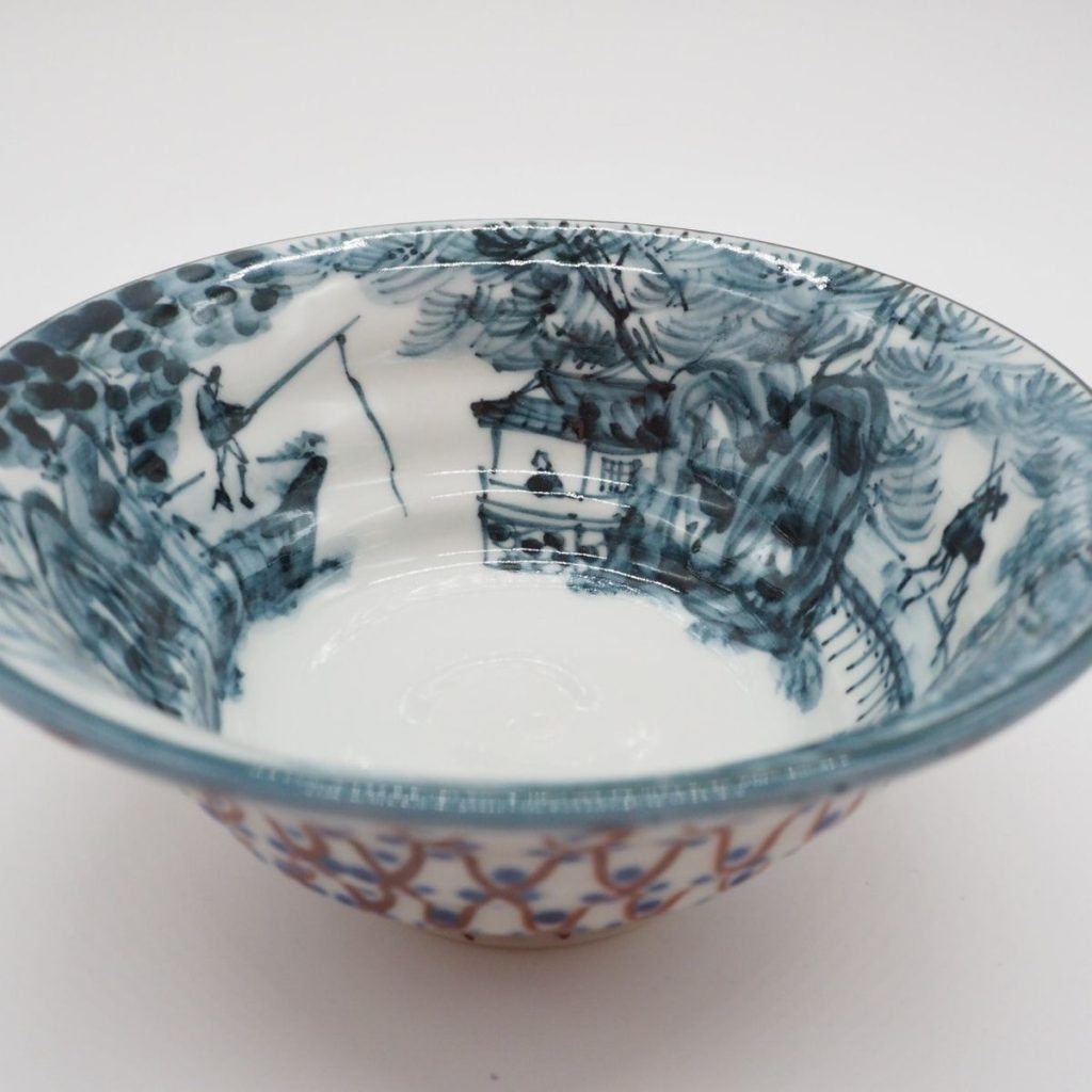 京焼・清水焼 村田幸之介(六齋窯) 山水あみ茶漬(ご飯茶碗)