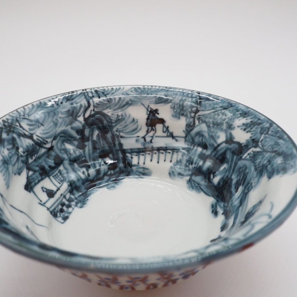 京焼・清水焼 村田幸之介(六齋窯) 山水あみ茶漬(ご飯茶碗)