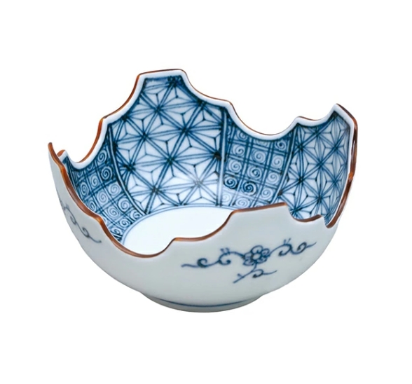 渕錆灰釉染付地紋 四方切小向付