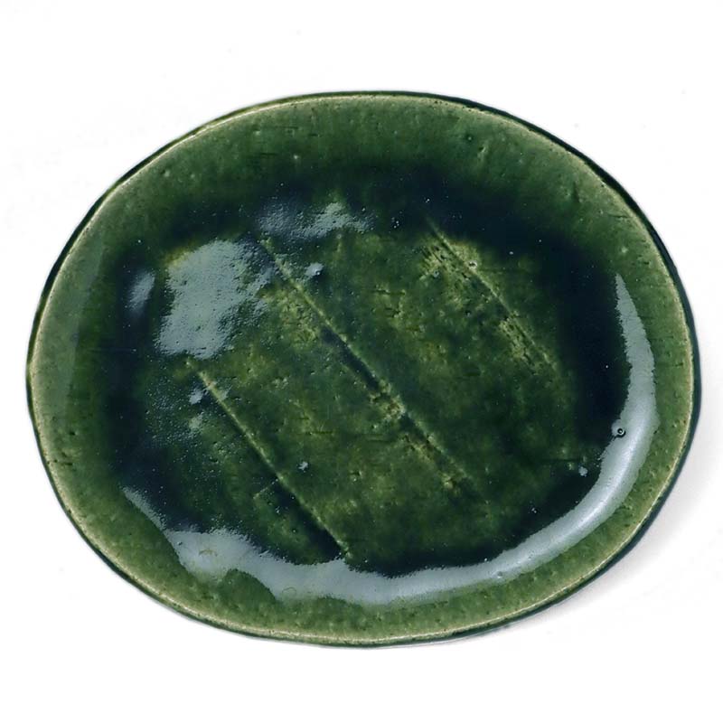 織部焼・総織部：織部小判皿・有松進