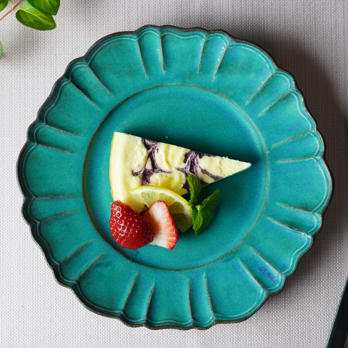 益子焼 ドレスのお皿 シャビーターコイズ / シンデレラシリーズ わかさま陶芸