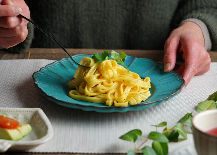 益子焼 ドレスのお皿 シャビーターコイズ / シンデレラシリーズ わかさま陶芸