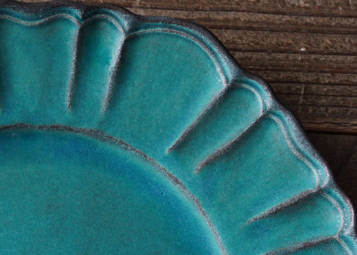 益子焼 ドレスのお皿 シャビーターコイズ / シンデレラシリーズ わかさま陶芸