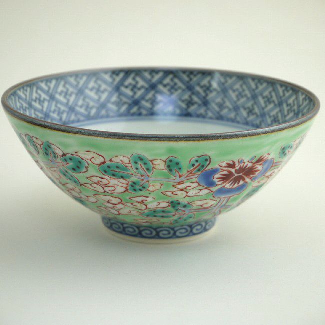 京焼 清水焼 ヒワ花雲ご飯茶碗　壹楽　小