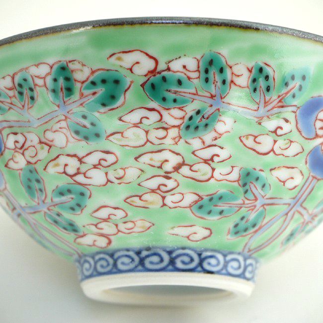 京焼 清水焼 ヒワ花雲ご飯茶碗　壹楽　小