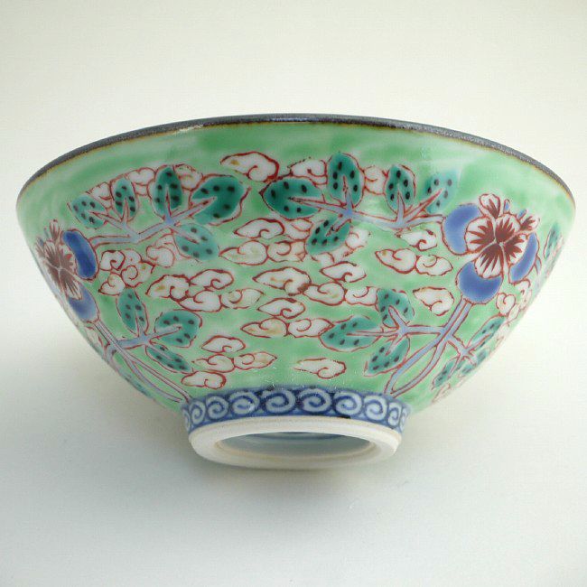 京焼 清水焼 ヒワ花雲ご飯茶碗　壹楽　小