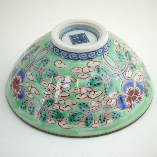 京焼 清水焼 ヒワ花雲ご飯茶碗　壹楽　小